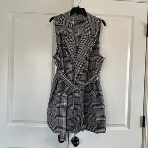 Fringed Collar Long Belted Vest